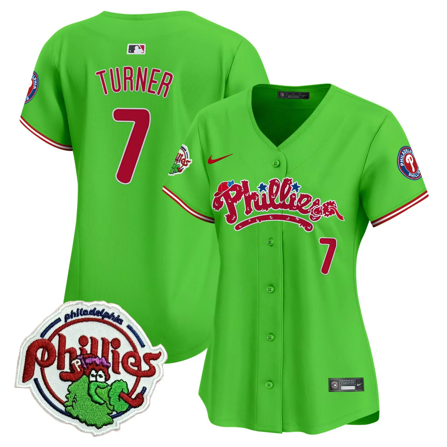 Customizable Green trea turner philadelphia phillies patch jersey v2 all stitched 9300