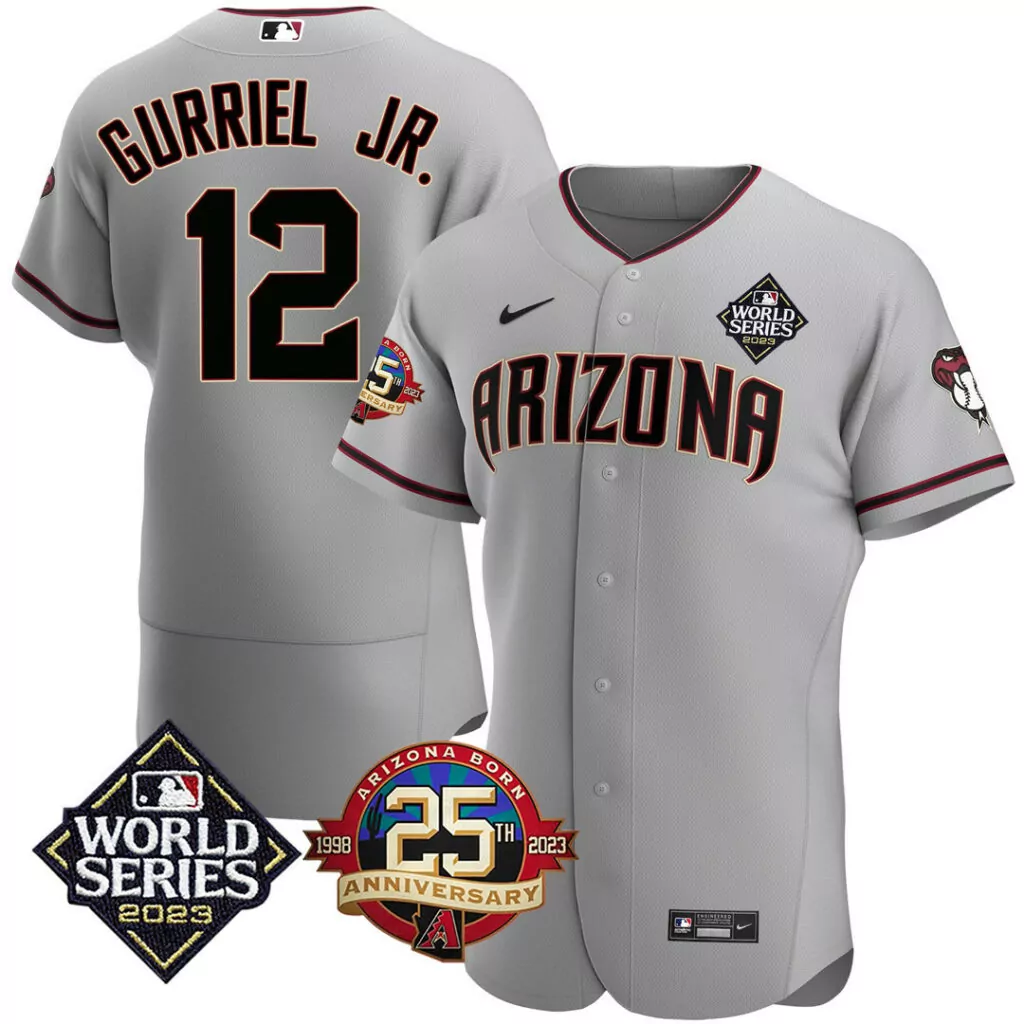 Personalized Grey lourdes gurriel jr arizona diamondbacks jersey 2023 world series 25th anniversary patch jersey all stitched 8886