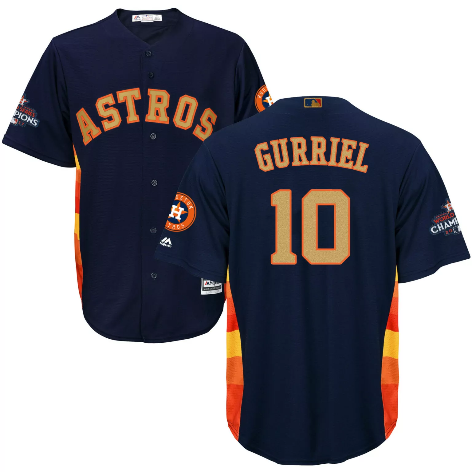 Custom Houston astros 10 yuli gurriel navy 2018 gold program cool base jersey 3815