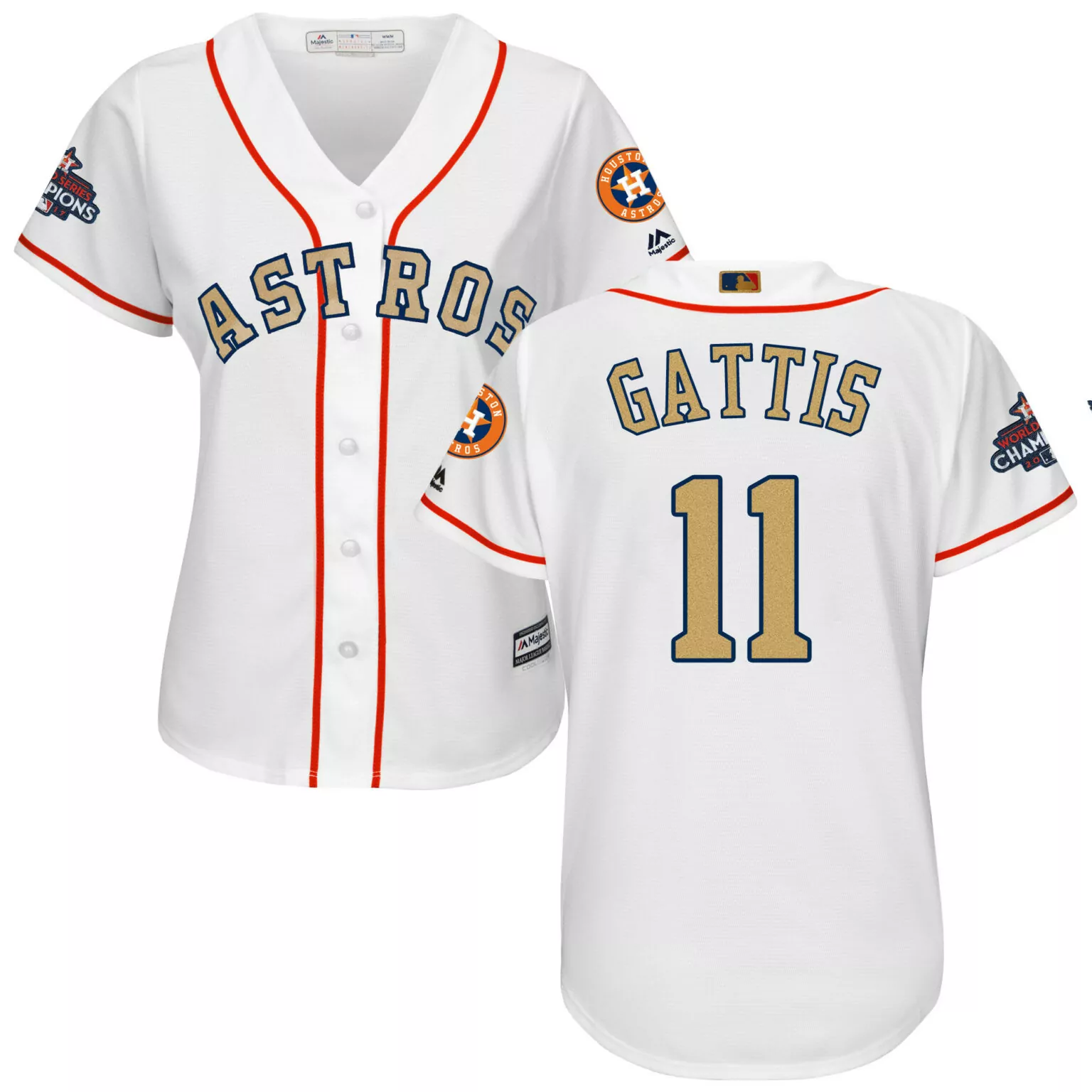 Customizable Houston astros 11 evan gattis white women 2018 gold program cool base jersey 2752