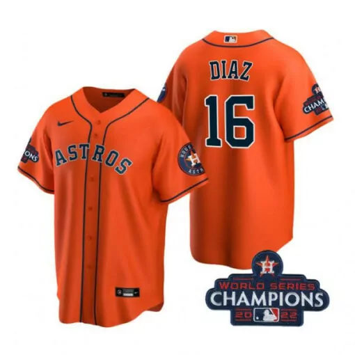 Personalized Houston astros 16 aledmys diaz orange 2022 world series champions cool base jersey 4469