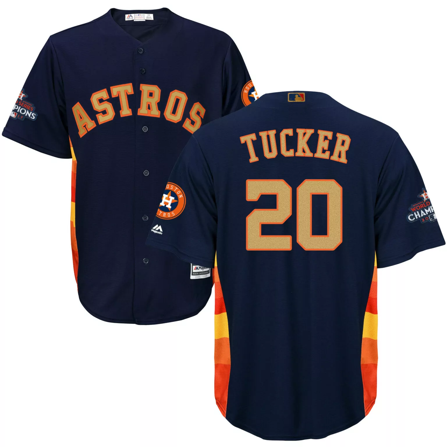 Custom Houston astros 20 preston tucker navy 2018 gold program cool base jersey 3095
