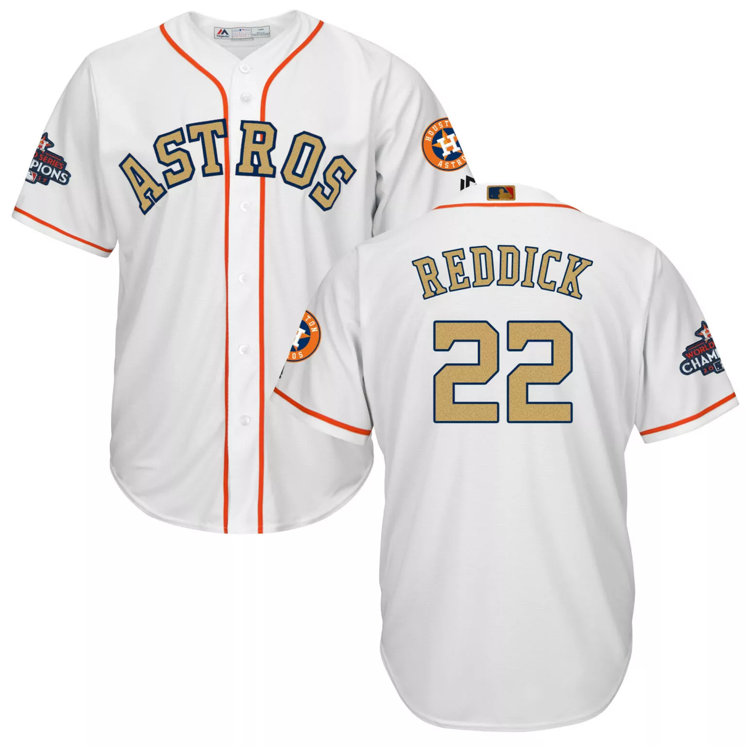 Custom Houston astros 22 josh reddick white 2018 gold program cool base jersey 4829