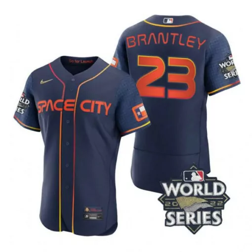 Custom Houston astros 23 michael brantley navy 2022 world series city connect flexbase jersey 1134