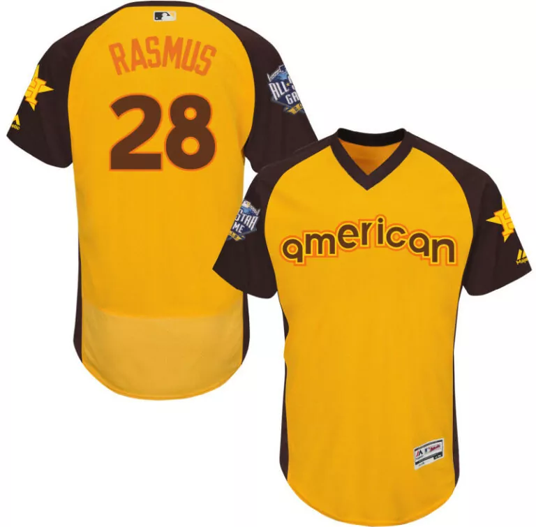 Custom Houston astros 28 colby rasmus yellow 2016 allstar game cool base batting practice player jersey 8434