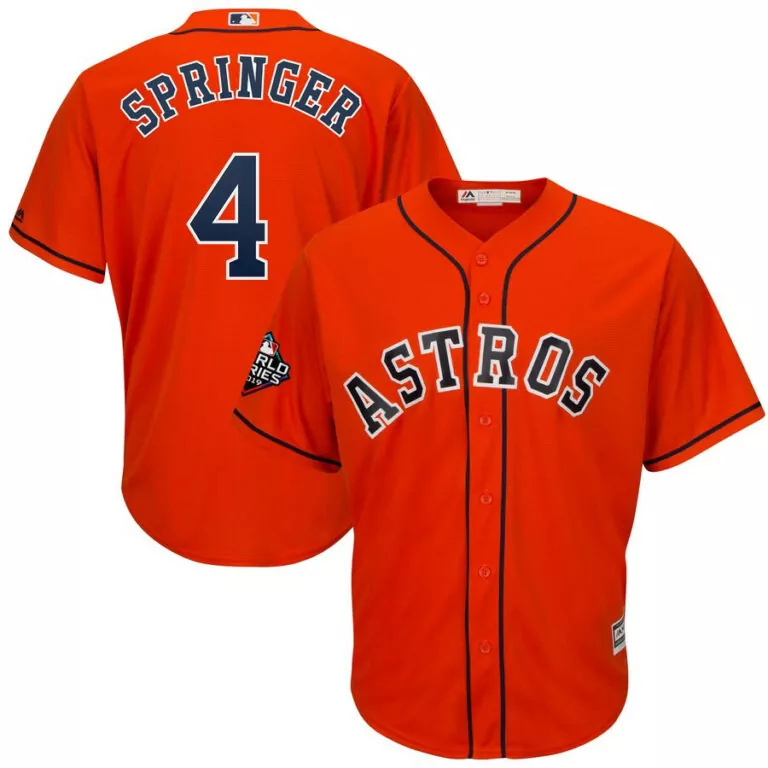 Personalized Houston astros 4 george springer orange 2019 world series bound cool base jersey 1927