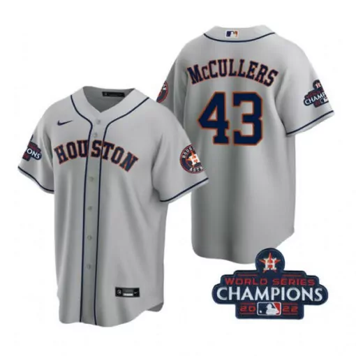 Personalized Houston astros 43 lance mccullers gray 2022 world series champions cool base jersey 3804