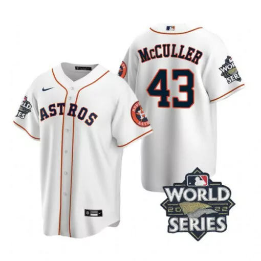 Personalized Houston astros 43 lance mccullers white 2022 world series cool base jersey 1321
