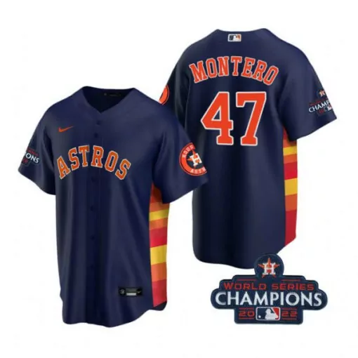 Custom Houston astros 47 rafael montero navy 2022 world series champions cool base jersey 4201