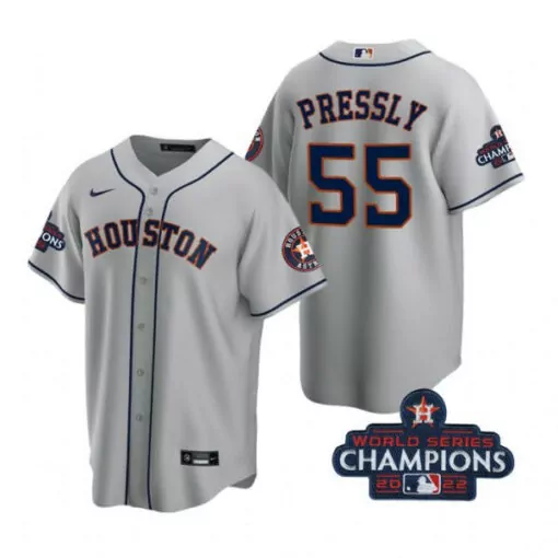 Customizable Houston astros 55 ryan pressly gray 2022 world series champions cool base jersey 4346