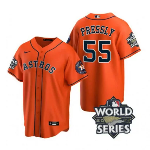 Personalized Houston astros 55 ryan pressly orange 2022 world series cool base jersey 1328