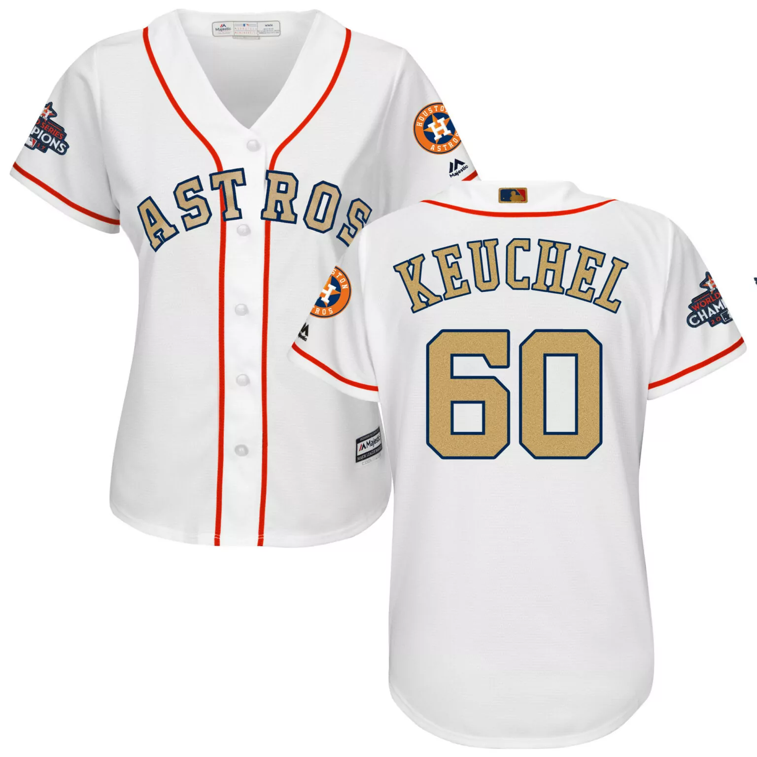 Custom Houston astros 60 dallas keuchel white women 2018 gold program cool base jersey 9096