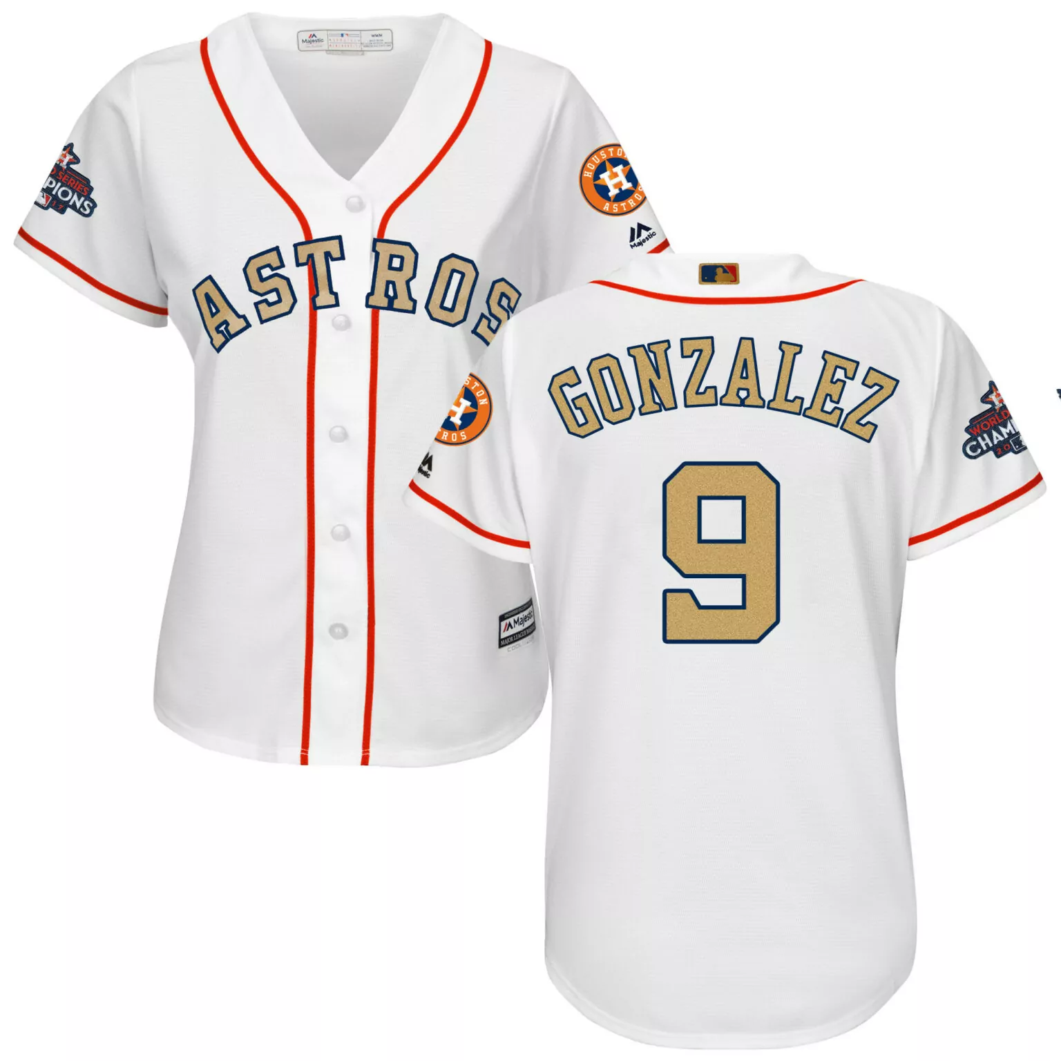 Customizable Houston astros 9 marwin gonzalez white women 2018 gold program cool base jersey 8109