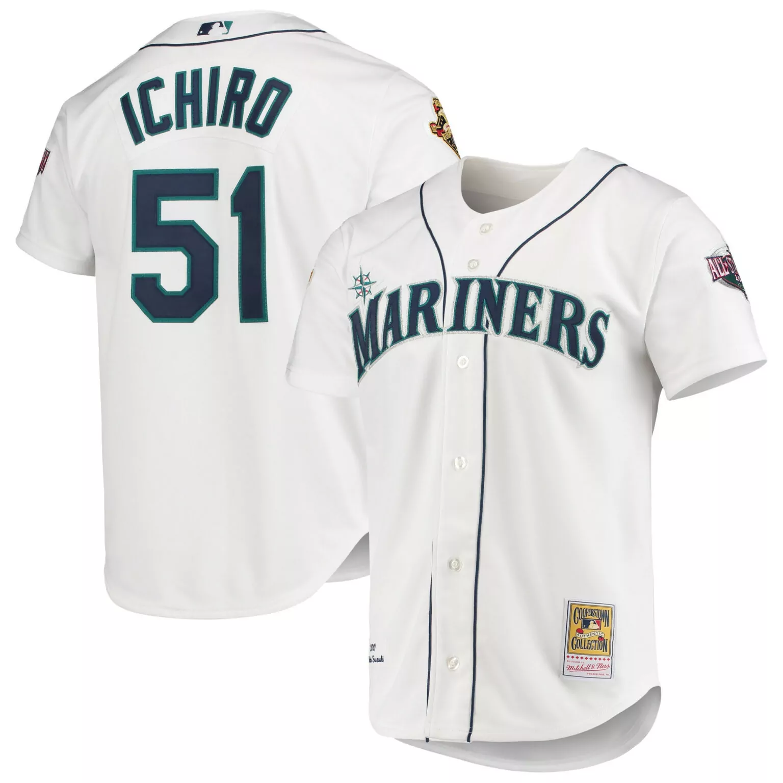 Custom Ichiro suzuki seattle mariners 2001 allstar game cooperstown collection jersey white 5999