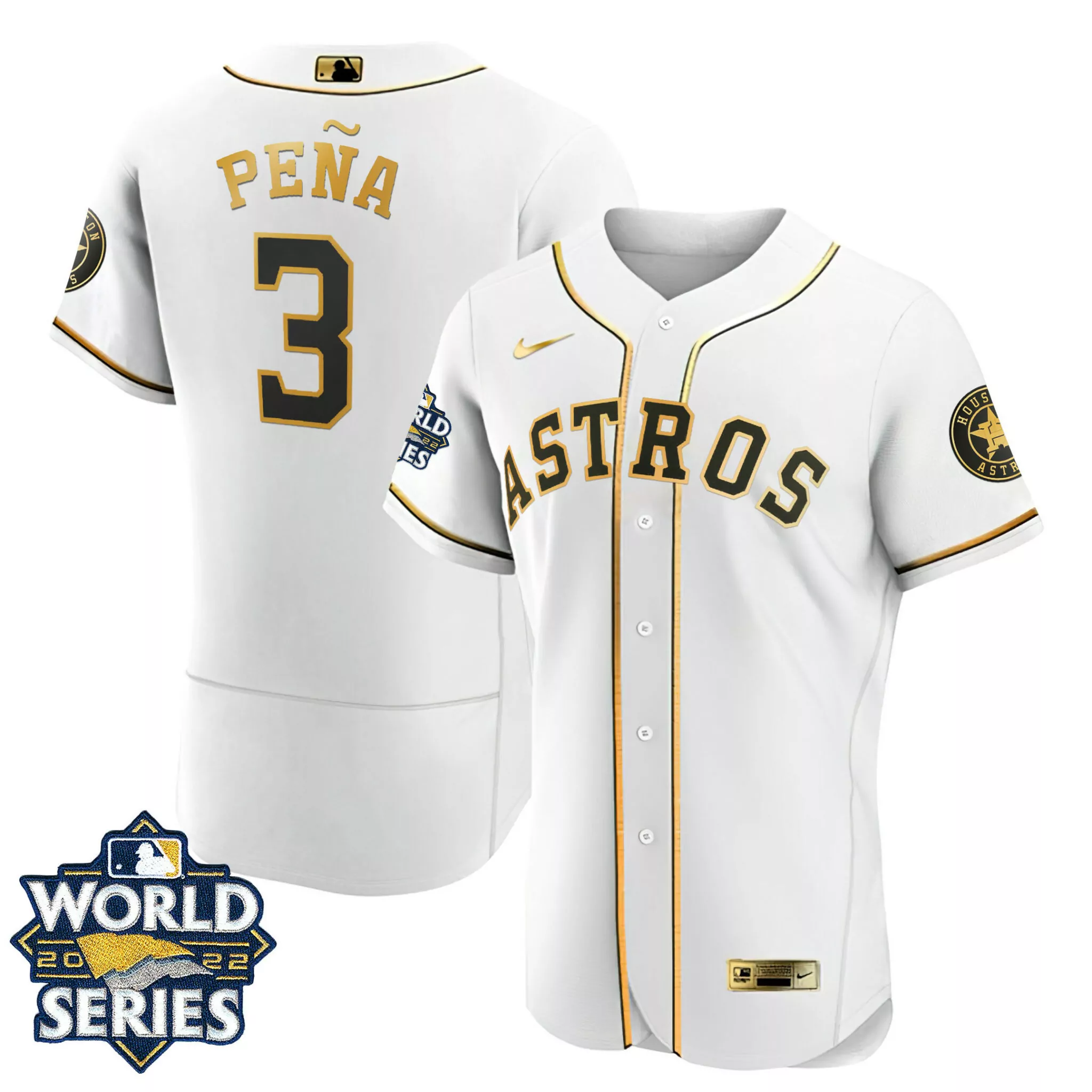 Custom Jeremy pea houston astros white gold 2022 world series jersey all stitched 3639