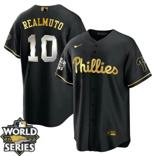 Custom Jt realmuto black gold philadelphia phillies 2022 world series jersey all stitched 9381