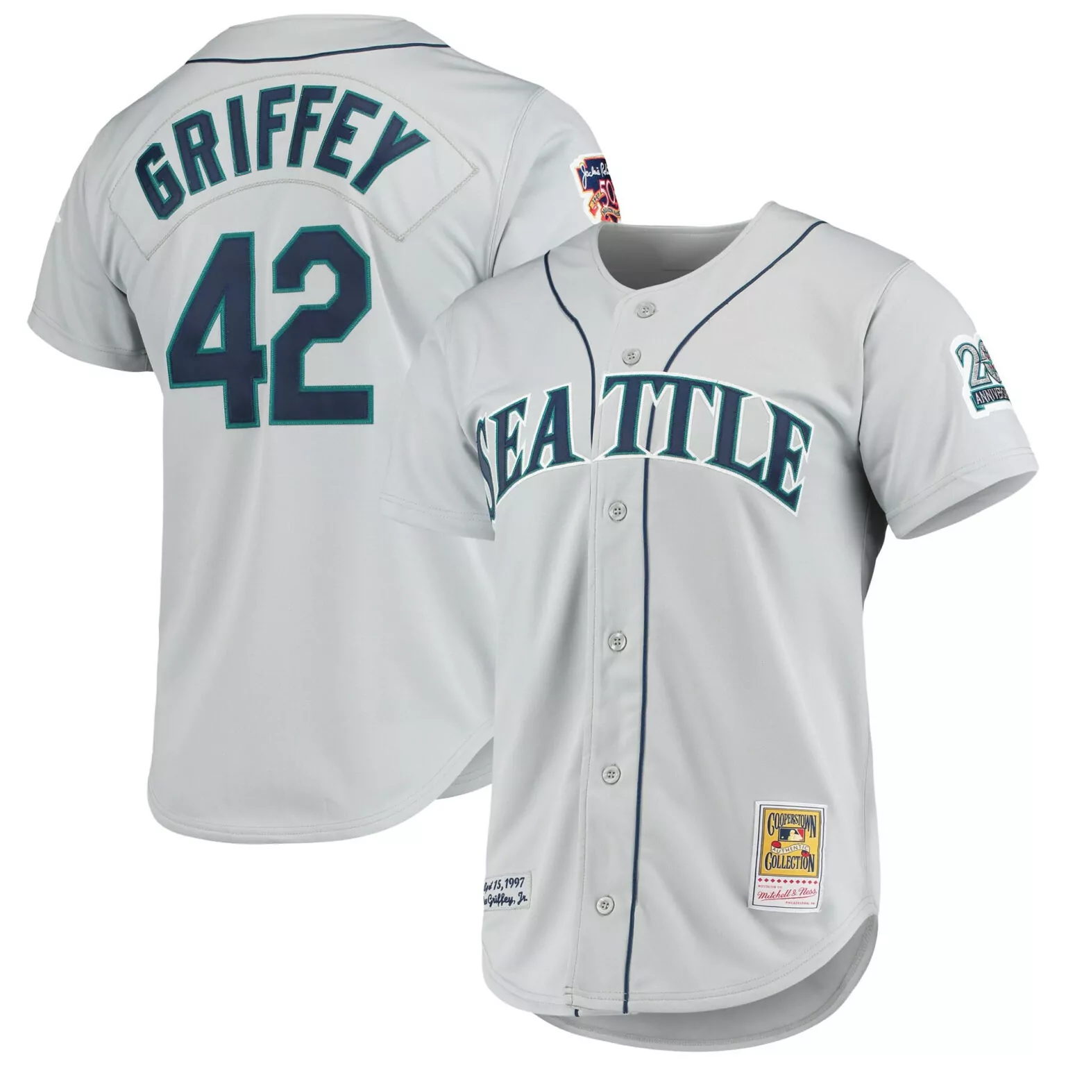 Customizable Ken griffey jr seattle mariners 20th anniversary cooperstown collection jersey gray 2286