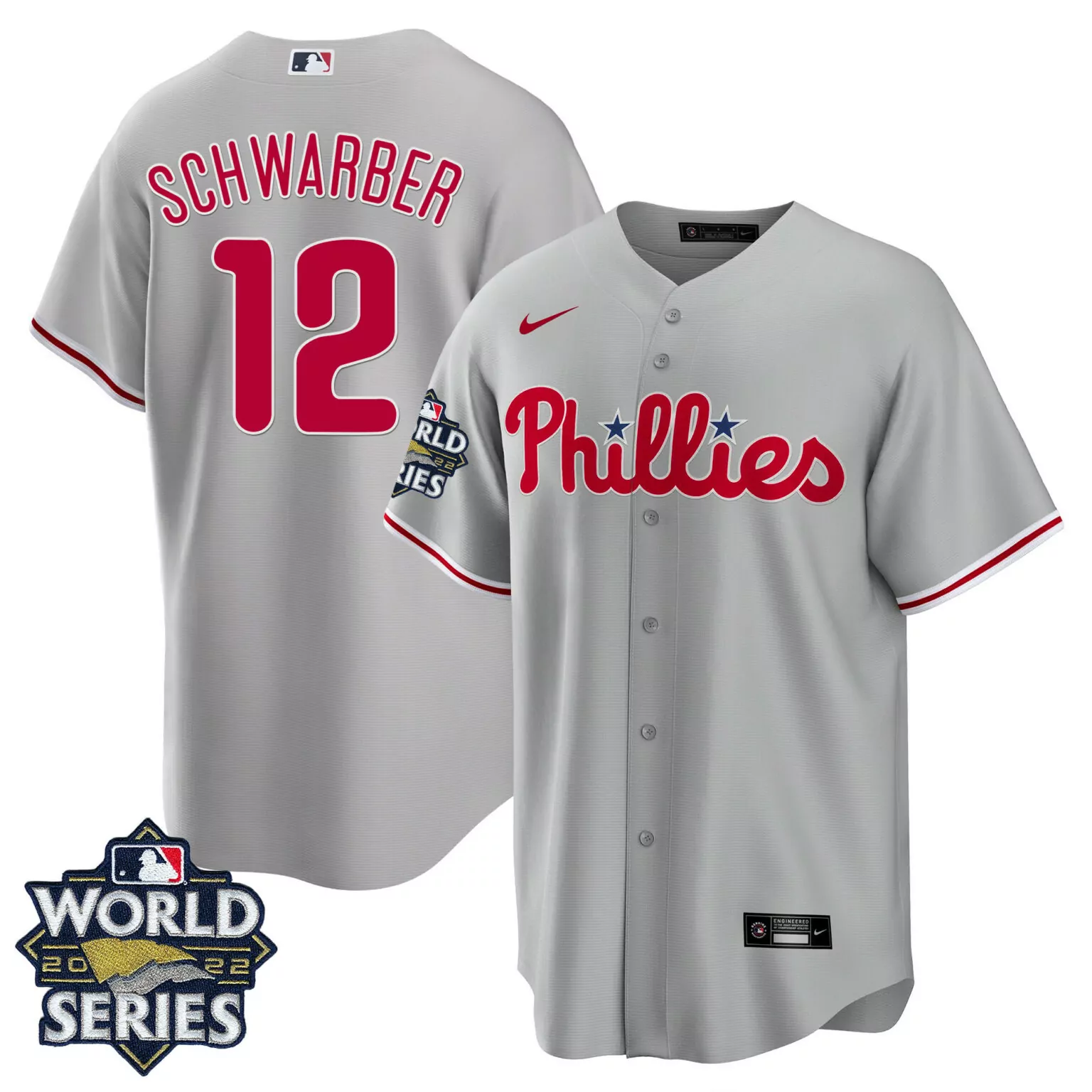 Customizable Kyle schwarber philadelphia phillies gray road 2022 world series jersey all stitched 2183