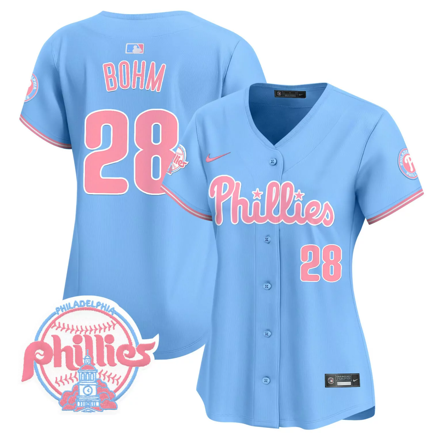 Customizable Light blue alec bohm philadelphia phillies bubblegum pink jersey v2 all stitched 9162