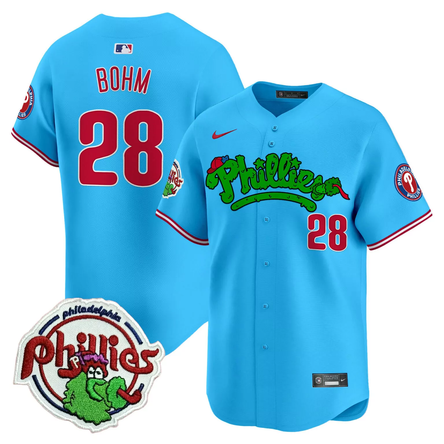 Personalized Light blue alec bohm philadelphia phillies patch jersey v2 all stitched 2660