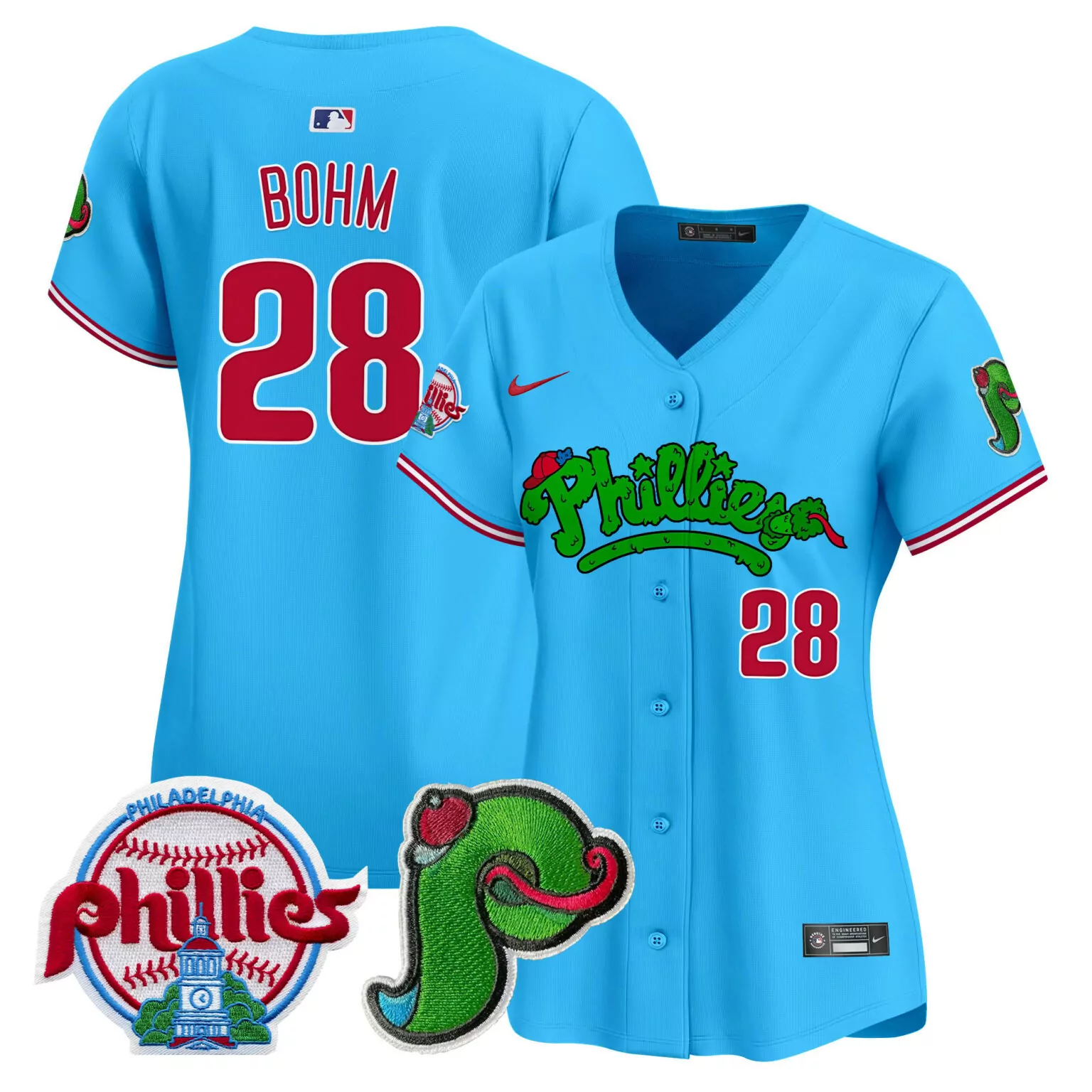 Custom Light blue alec bohm philadelphia phillies patch jersey v4 all stitched 3673