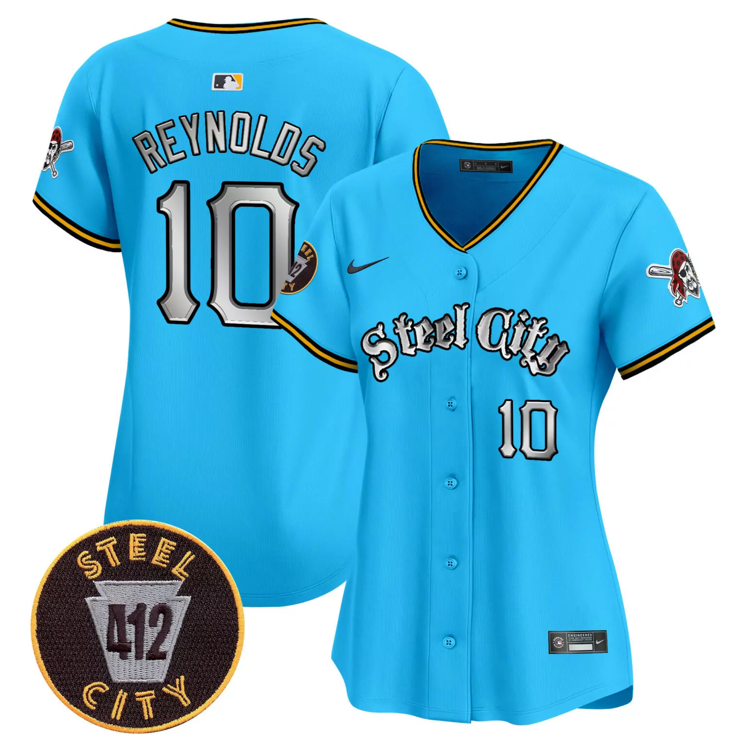 Custom Light blue bryan reynolds pittsburgh pirates 412 patch jersey v2 all stitched 5808