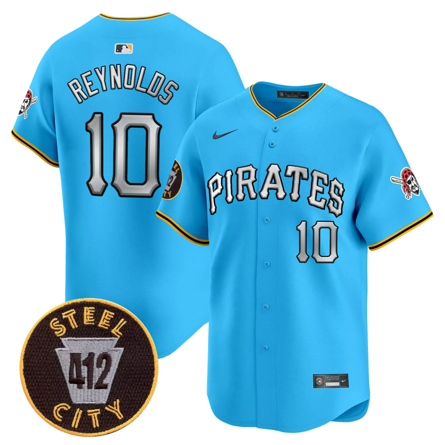 Custom Light blue bryan reynolds pittsburgh pirates 412 patch jersey v6 all stitched 1726