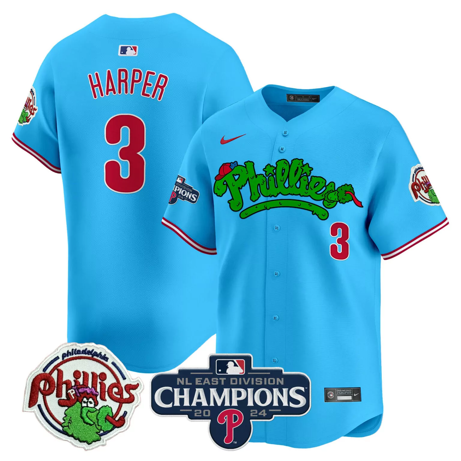 Custom Light blue bryce harper philadelphia phillies 2024 nl east division champions jersey all stitched 3321