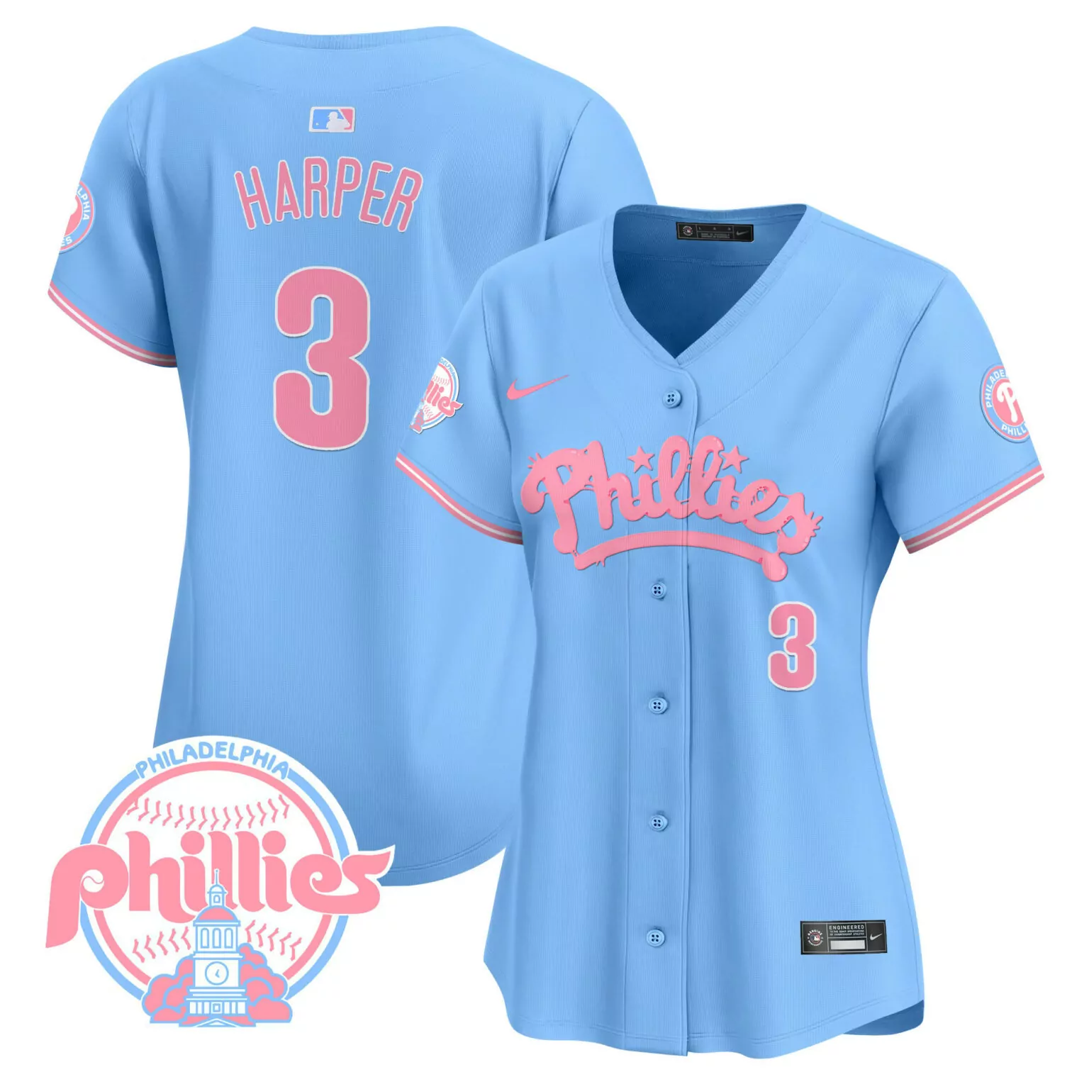 Personalized Light blue bryce harper philadelphia phillies bubblegum pink jersey all stitched 6277