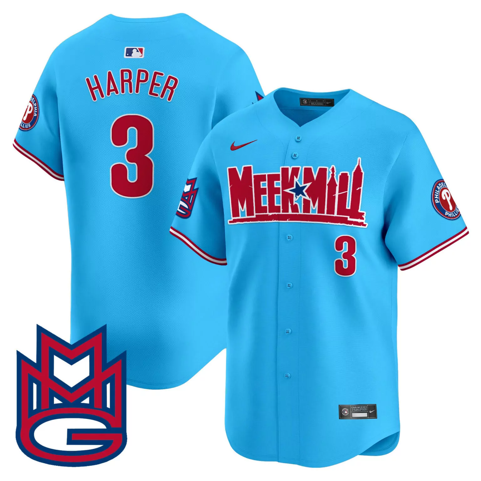 Customizable Light blue bryce harper philadelphia phillies meek mill jersey all stitched 3073