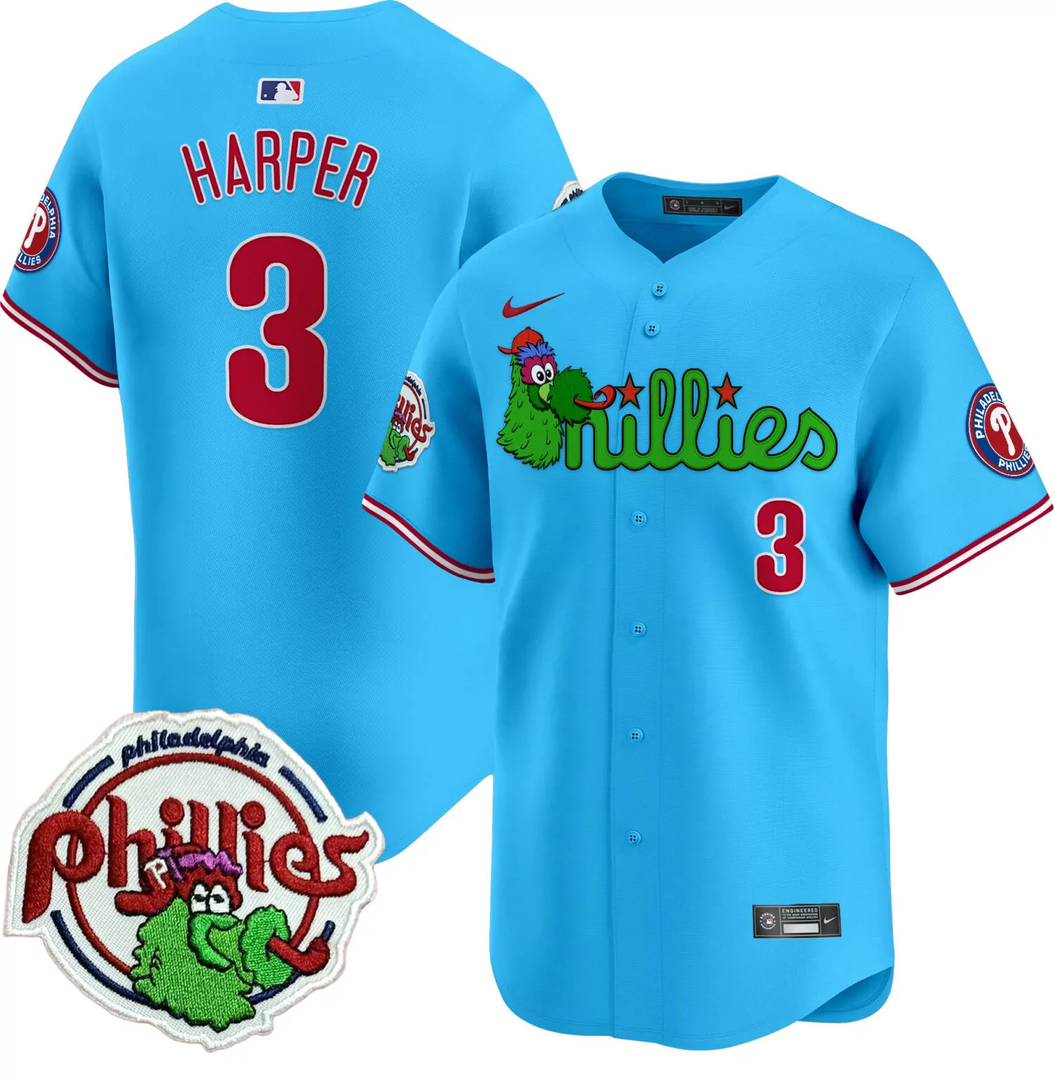 Personalized Light blue bryce harper philadelphia phillies patch jersey v3 all stitched 9318