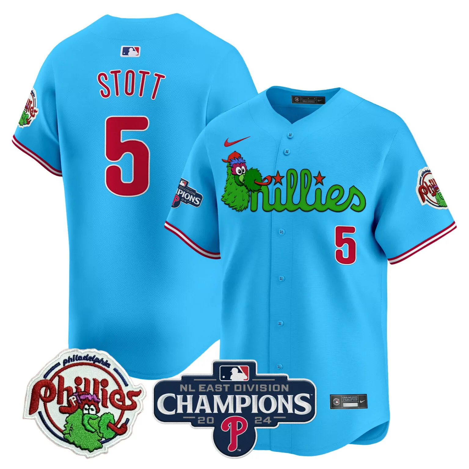 Custom Light blue bryson stott philadelphia phillies 2024 nl east division champions jersey v2 all stitched 9604