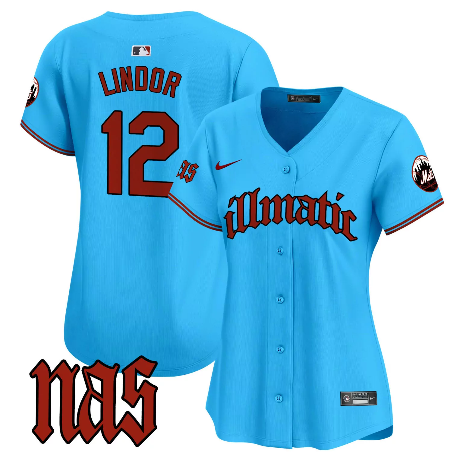 Customizable Light blue francisco lindor new york mets nas illmatic jersey all stitched 2442