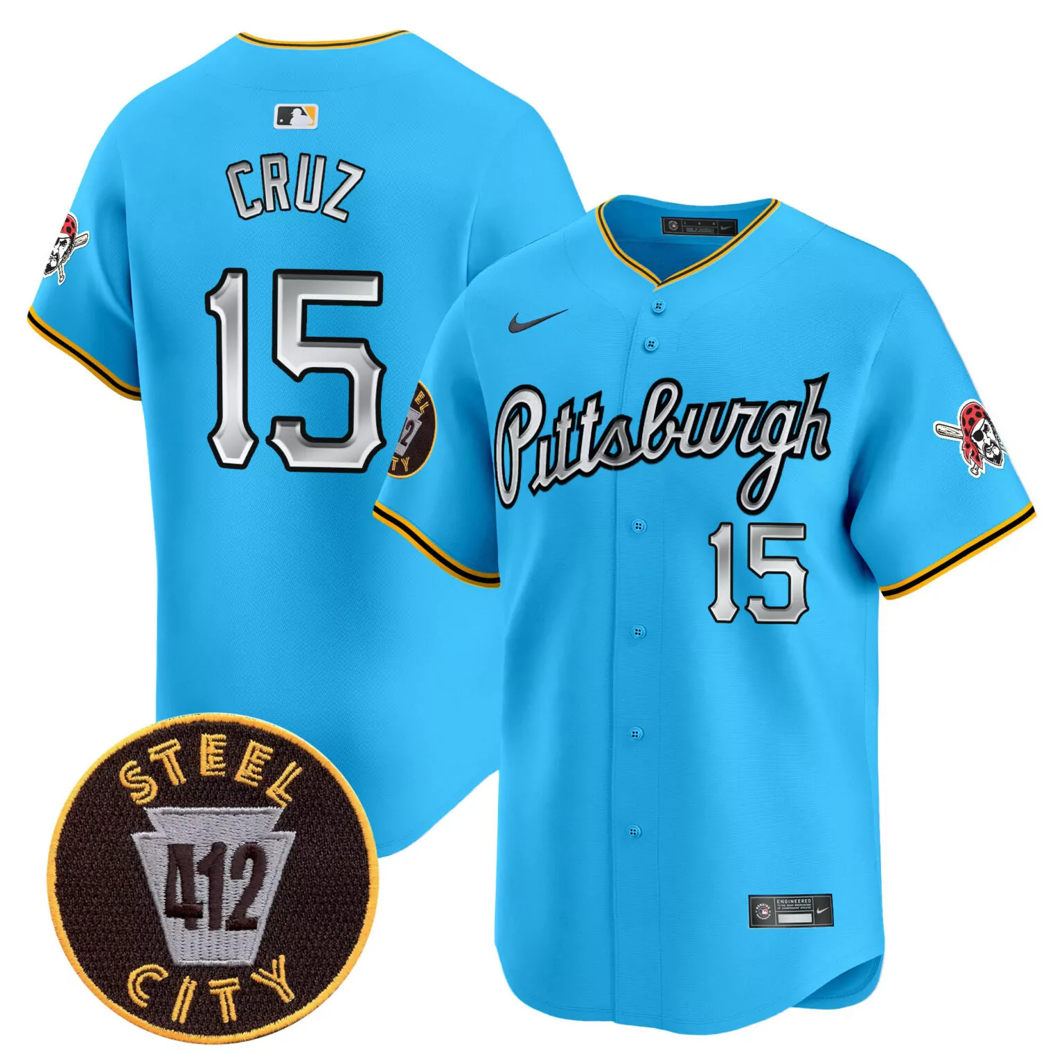 Customizable Light blue oneil cruz pittsburgh pirates 412 patch jersey v7 all stitched 3200