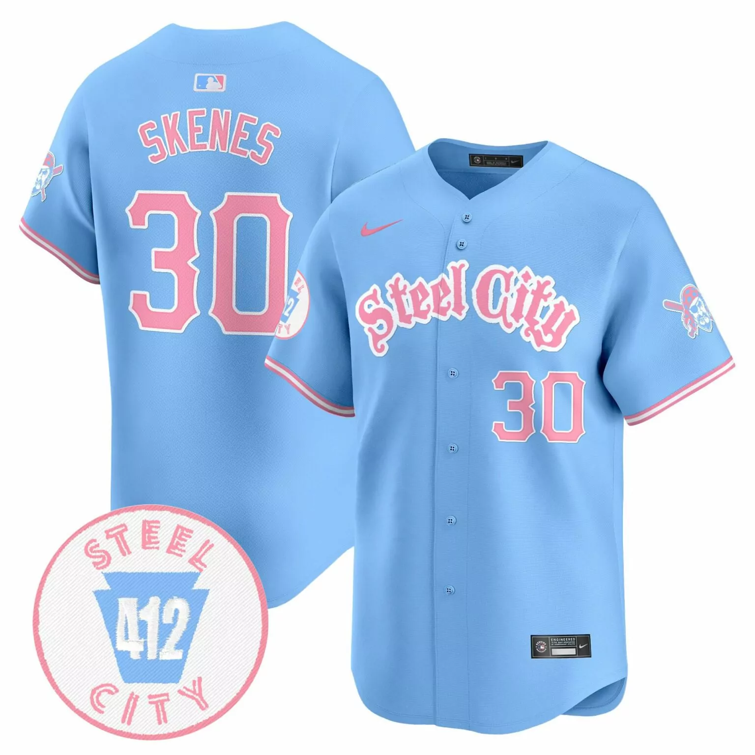 Custom Light blue paul skenes unisex pittsburgh pirates bubblegum pink jersey v2 all stitched 9399