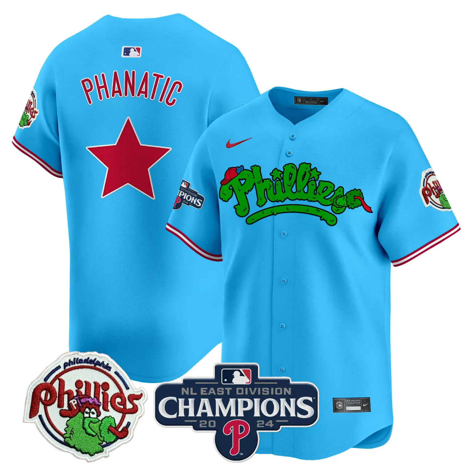 Personalized Light blue philadelphia phillies 2024 nl east division champions jersey all stitched 2887