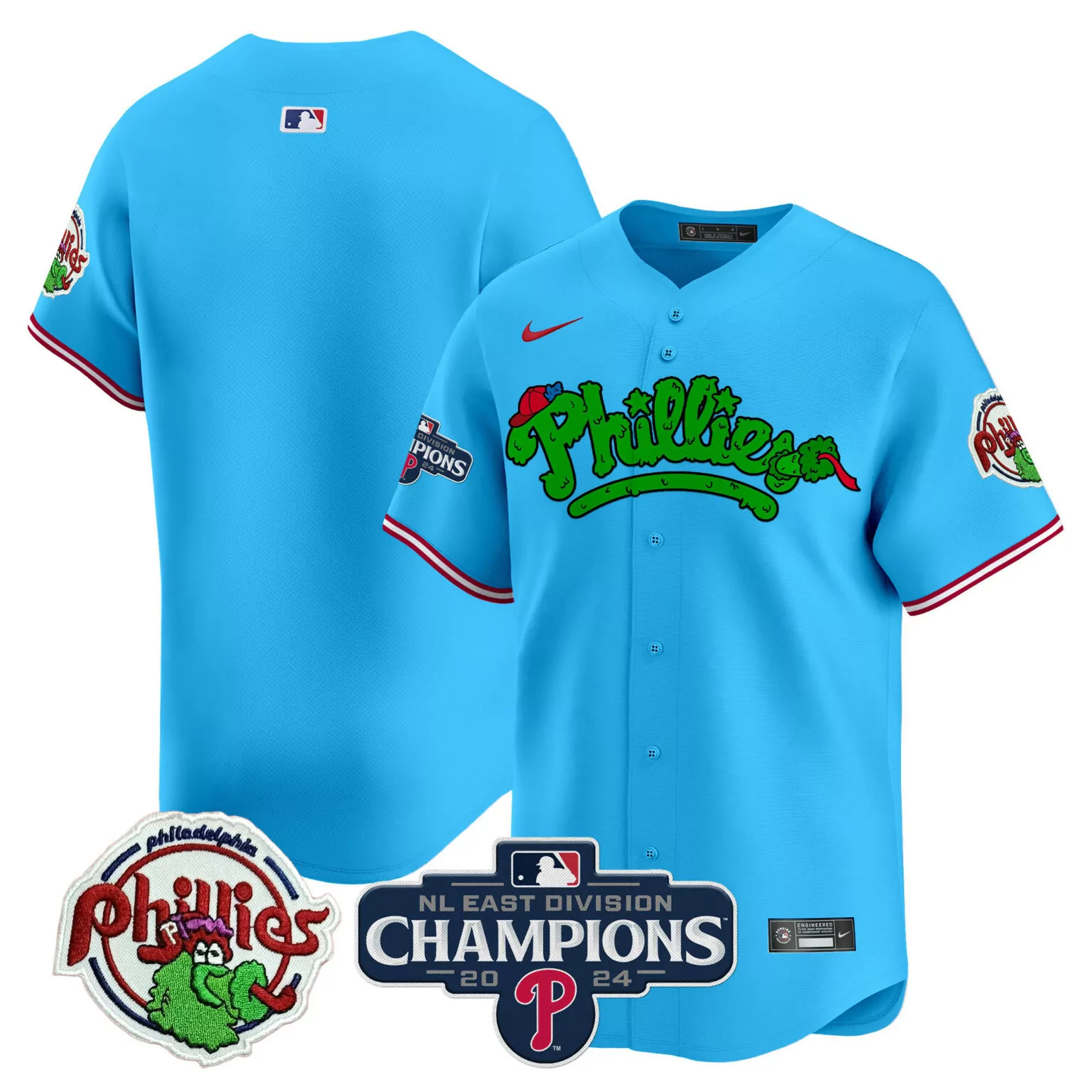 Personalized Light blue team philadelphia phillies 2024 nl east division champions jersey all stitched 8878
