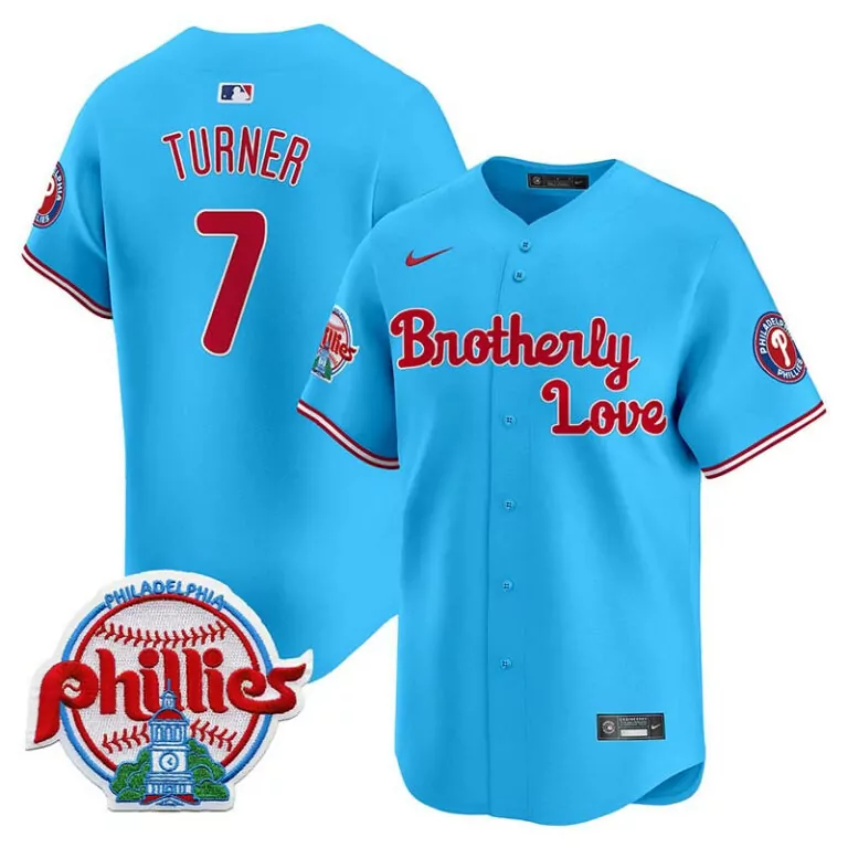 Customizable Light blue trea turner philadelphia phillies brotherly love jersey all stitched 4336