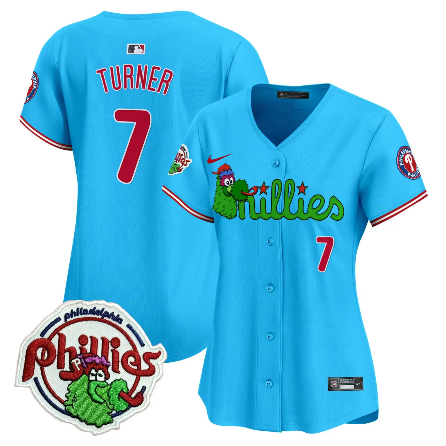 Personalized Light blue trea turner philadelphia phillies patch jersey v3 all stitched 1396