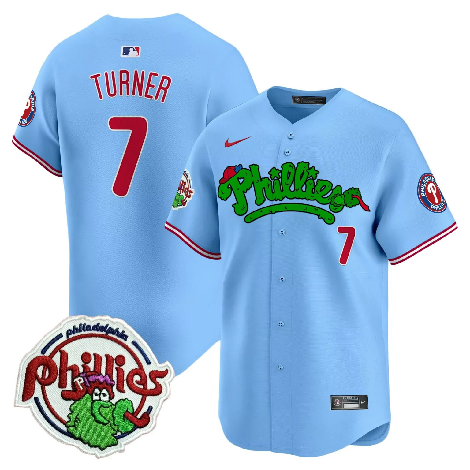 Customizable Light blue trea turner unisex philadelphia phillies patch jersey v2 all stitched 5007