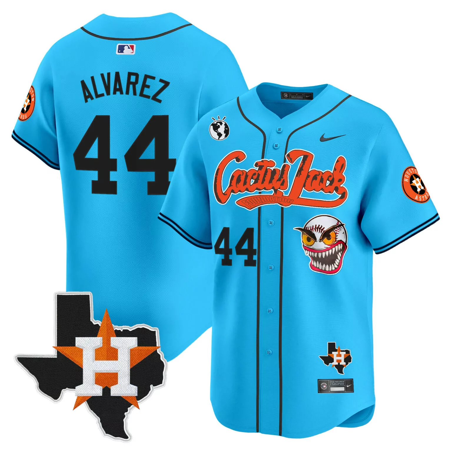Custom Light blue yordan alvarez houston astros cactus jack patch jersey v12 stitched 2861