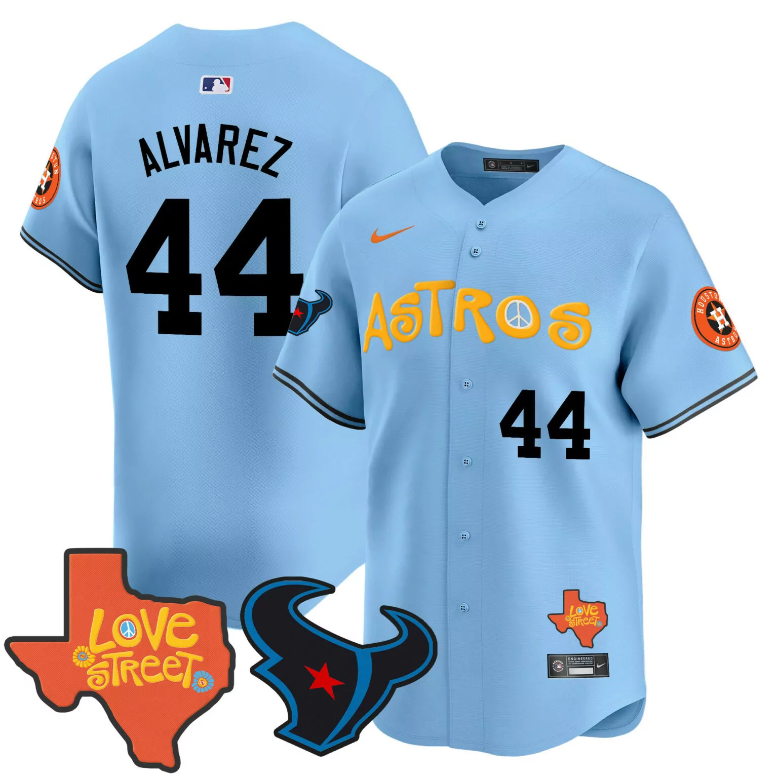 Personalized Light blue yordan alvarez houston astros love street texans patch jersey all stitched 5349