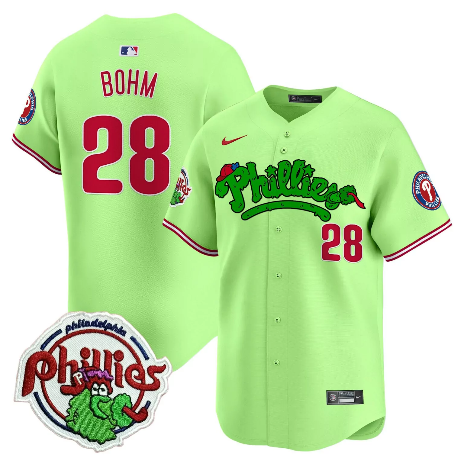 Customizable Light green alec bohm unisex philadelphia phillies patch jersey v2 all stitched 5039