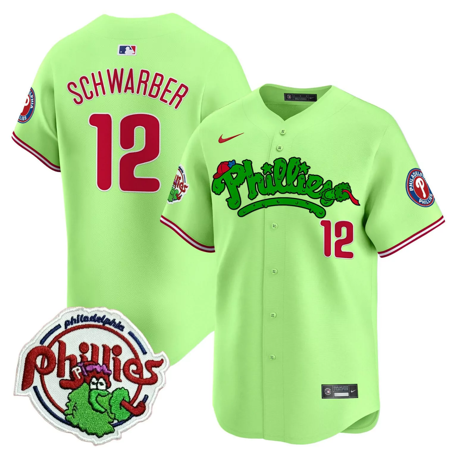 Personalized Light green kyle schwarber unisex philadelphia phillies patch jersey v2 all stitched 3907