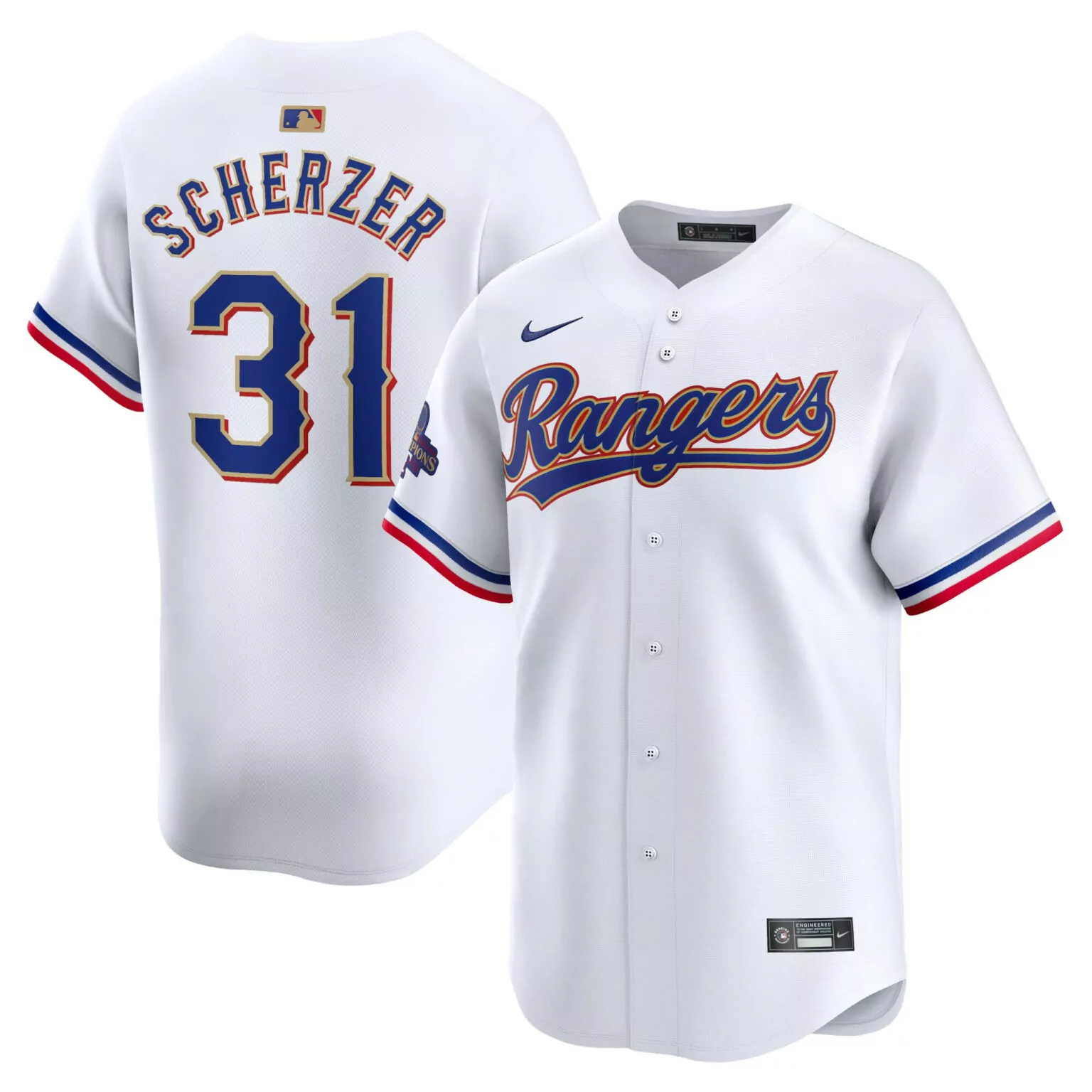 Personalized Max scherzer texas rangers 2024 gold collection player jersey white 7332