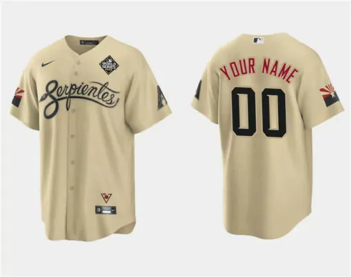 Personalized Mens arizona diamondbacks custom gold 2023 world series city connect cool base stitched jersey 3458
