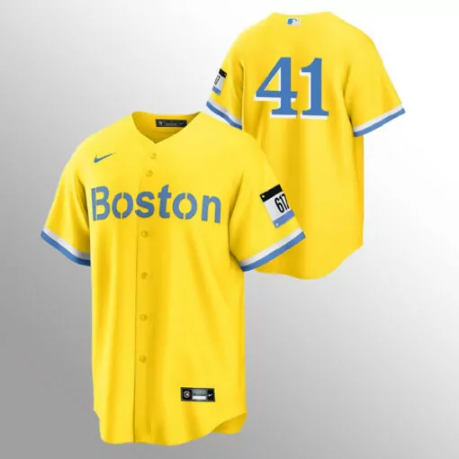 Personalized Mens boston red sox 41 chris sale gold 2021 city connect stitched jersey 1652