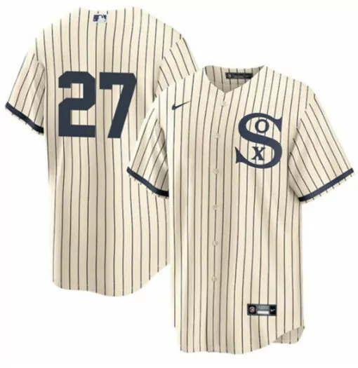 Personalized Mens chicago white sox 27 lucas giolito 2021 creamnavy field of dreams cool base stitched jersey 4522