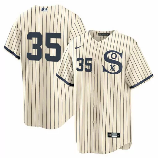 Custom Mens chicago white sox 35 frank thomas 2021 creamnavy field of dreams cool base stitched jersey 3471