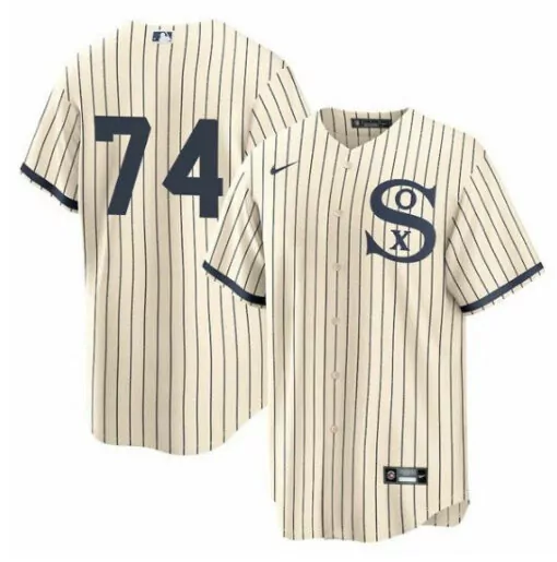 Custom Mens chicago white sox 74 eloy jimenez 2021 creamnavy field of dreams cool base stitched jersey 1093